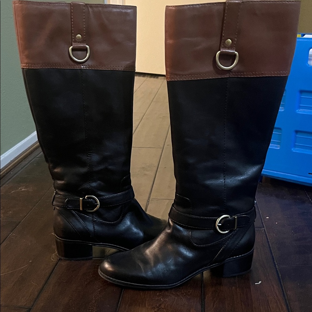 Bandalino Elegant Black and Brown Women's Heeled Boots 8M EUC in box